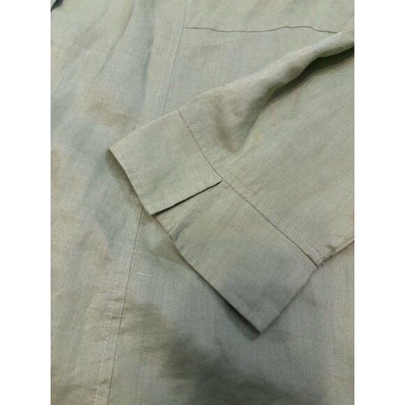 TOTOnKO Women XL 100% Linen Buttoned Long Sleeve Tunic Lime Green Summer Minimal - Picture 6 of 7
